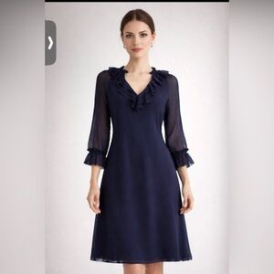 Tory‎ Burch Elegant Sheer Navy Blue Ruffle Dress/Coverup S 100% silk